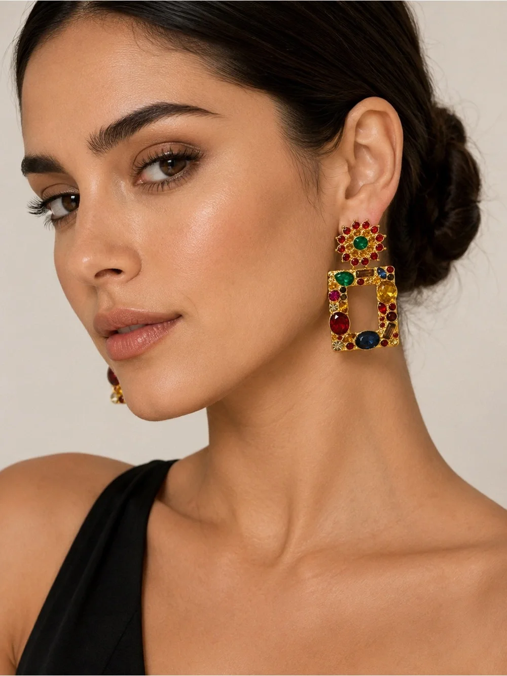Gold Multicolor Gemstone Drop Earrings - Women Jewelry